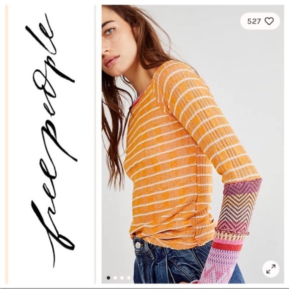 Free People Stripped Alpine Knit Crochet Long Sleeve Top - Picture 3 of 11